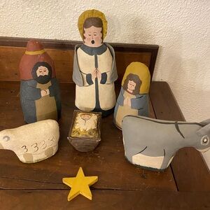 Primitive Nativity Set with Yellow and Blue Accents